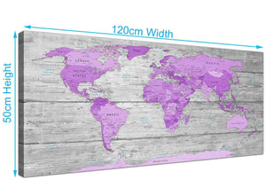 panoramic purple grey large purple and grey map of world atlas canvas wall art print maps canvas modern 120cm wide 1298 for your girls bedroom