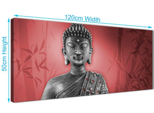 Panoramic Red And Grey Silver Wall Art Prints Of Buddha Canvas Modern 120cm Wide 1331 For Your Dining Room