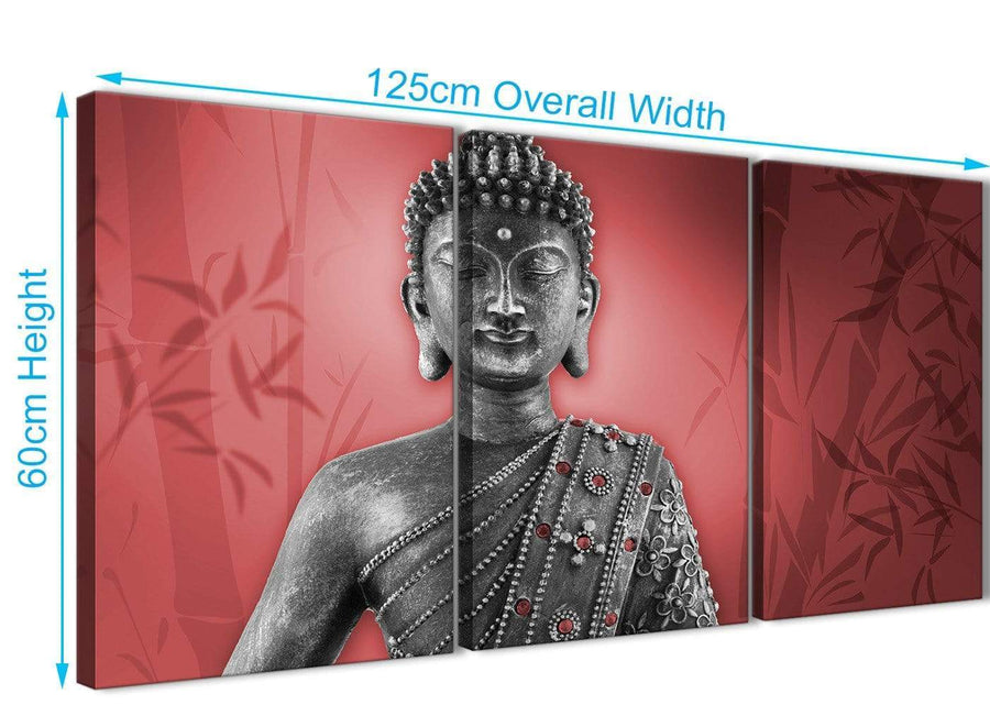 Panoramic Red And Grey Silver Wall Art Prints Of Buddha Canvas Split 3 Part 3331 For Your Hallway