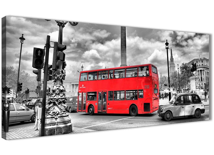 Panoramic Red London Bus - Street Scene Cityscape Living Room Canvas Wall Art Accessories - 1210 - 120cm Print - 3210