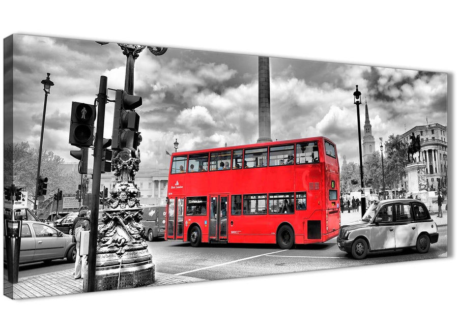 Panoramic Red London Bus - Street Scene Cityscape Living Room Canvas Wall Art Accessories - 1210 - 120cm Print