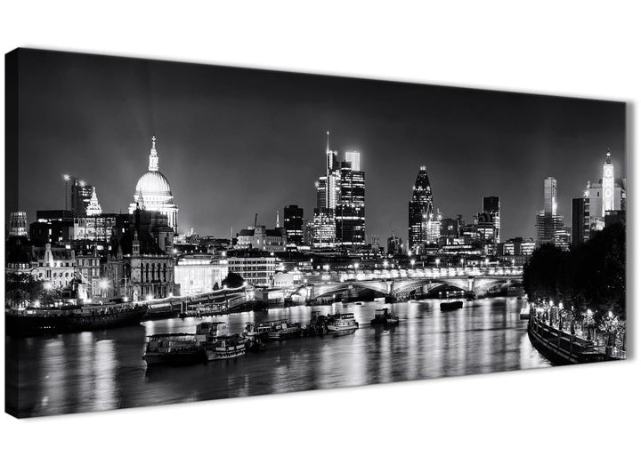Panoramic River Thames Skyline of London Canvas Wall Art - Landscape - 1430 Black White Grey - 120cm Wide Print - 5430