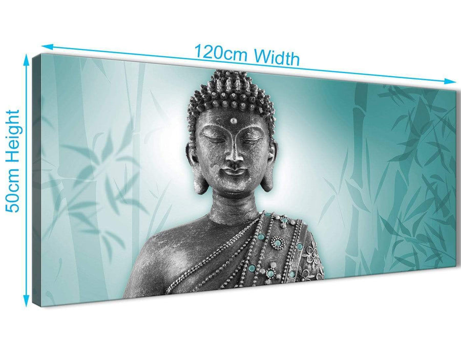 Panoramic Teal And Grey Silver Wall Art Prints Of Buddha Canvas Modern 120cm Wide 1327 For Your Dining Room