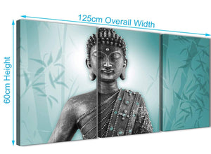 Panoramic Teal And Grey Silver Wall Art Prints Of Buddha Canvas Multi 3 Panel 3327 For Your Dining Room