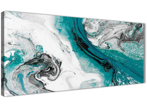 Panoramic Teal and Grey Swirl Living Room Canvas Wall Art Accessories - Abstract 1468 - 120cm Print