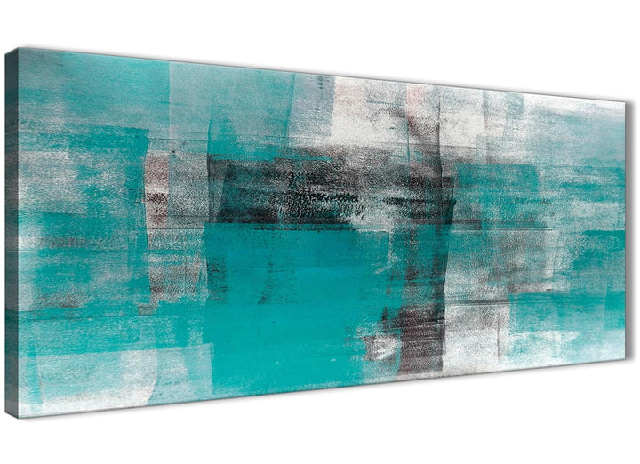 Panoramic Teal Black White Painting Bedroom Canvas Wall Art Accessories - Abstract 1399 - 120cm Print - 3399