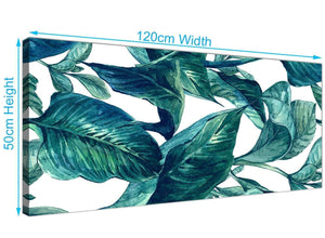 Panoramic Teal Blue Green Tropical Exotic Leaves Canvas Modern 120cm Wide 1325 For Your Dining Room