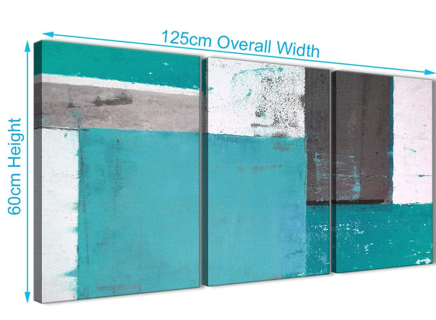 Panoramic Teal Grey Abstract Painting Canvas Wall Art Split 3 Set 125cm Wide 3344 For Your Hallway