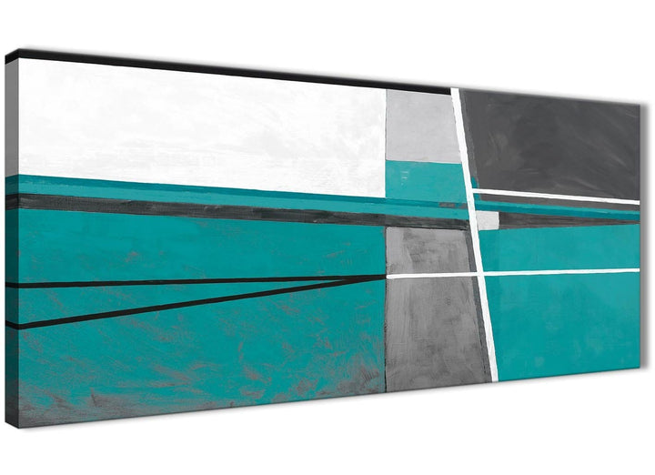 Panoramic Teal Grey Painting Living Room Canvas Wall Art Accessories - Abstract 1389 - 120cm Print - 3389