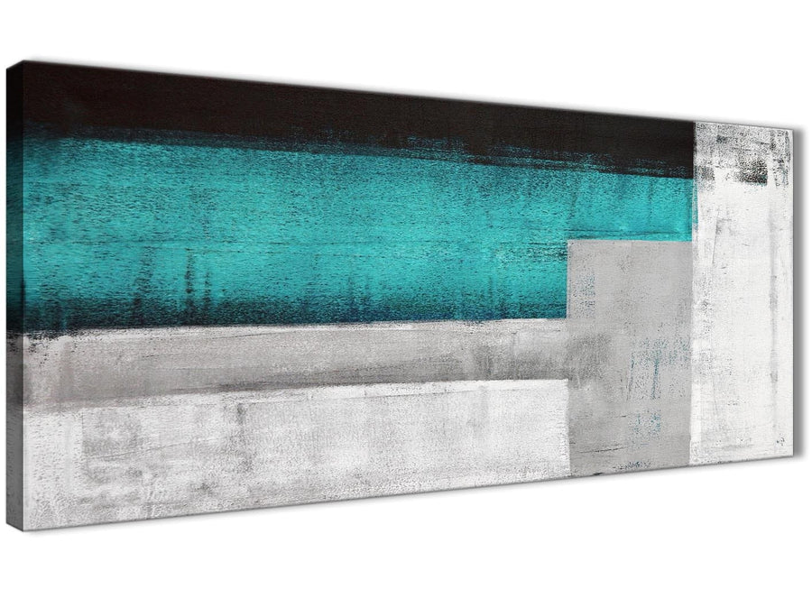 Panoramic Teal Turquoise Grey Painting Bedroom Canvas Pictures Accessories - Abstract 1429 - 120cm Print