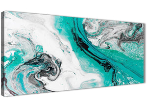Panoramic Turquoise and Grey Swirl Living Room Canvas Wall Art Accessories - Abstract 1460 - 120cm Print