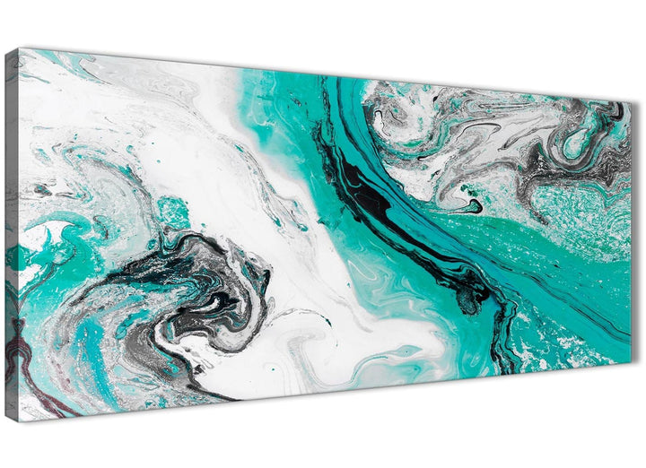 Panoramic Turquoise and Grey Swirl Living Room Canvas Wall Art Accessories - Abstract 1460 - 120cm Print - 3460