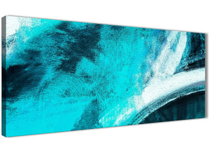 Panoramic Turquoise and White - Living Room Canvas Wall Art Accessories - Abstract 1448 - 120cm Print
