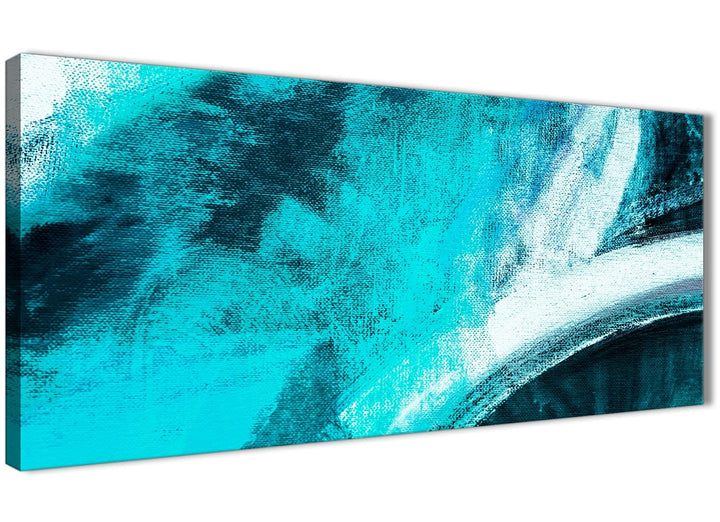 Panoramic Turquoise and White - Living Room Canvas Wall Art Accessories - Abstract 1448 - 120cm Print - 4448