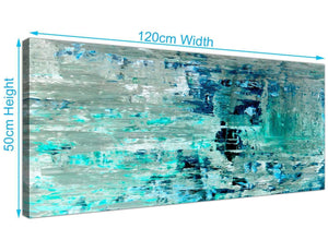 Panoramic Turquoise Teal Abstract Painting Wall Art Print Canvas Modern 120cm Wide 1333 For Your Bedroom