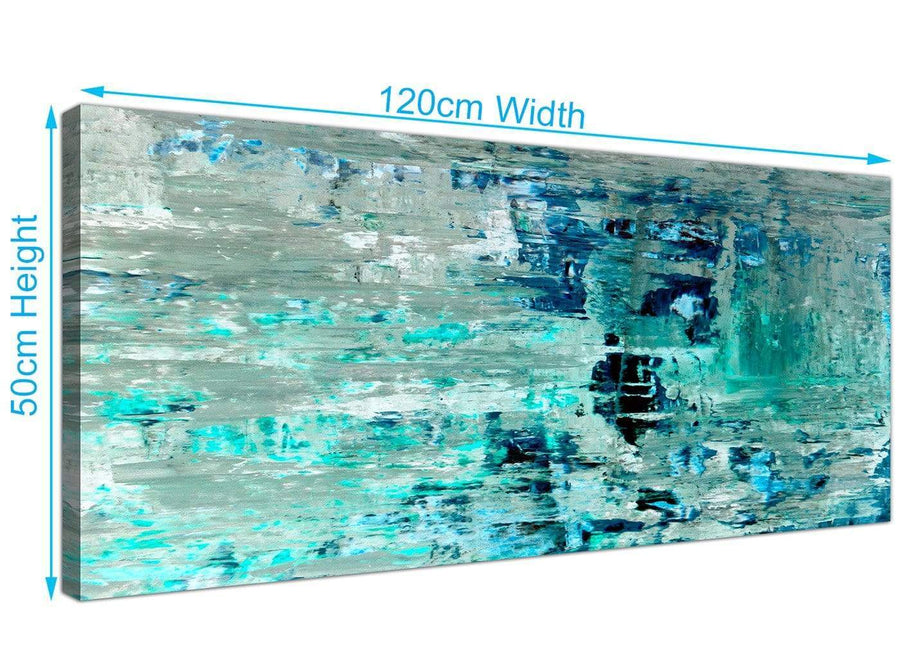 Panoramic Turquoise Teal Abstract Painting Wall Art Print Canvas Modern 120cm Wide 1333 For Your Bedroom