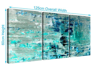 Panoramic Turquoise Teal Abstract Painting Wall Art Print Canvas Split 3 Panel 3333 For Your Living Room