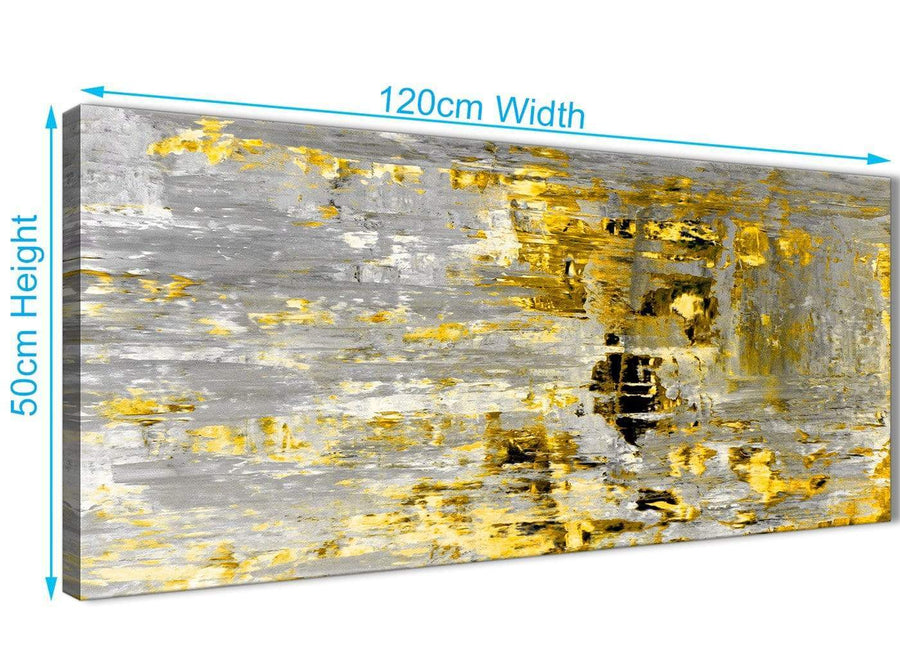 Panoramic Yellow Abstract Painting Wall Art Print Canvas Modern 120cm Wide 1357 For Your Dining Room