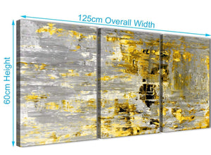 Panoramic Yellow Abstract Painting Wall Art Print Canvas Split 3 Part 125cm Wide 3357 For Your Living Room