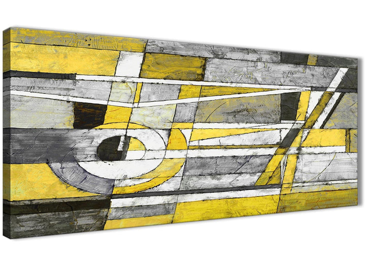 Panoramic Yellow Grey Painting Living Room Canvas Pictures Accessories - Abstract 1400 - 120cm Print - 3400
