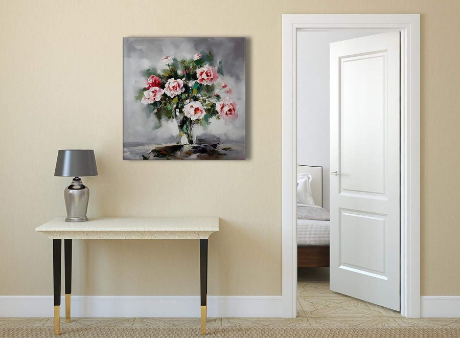 Pink Grey Flowers Painting Abstract Dining Room Canvas Wall Art Accessories 1s442l - 79cm Square Print