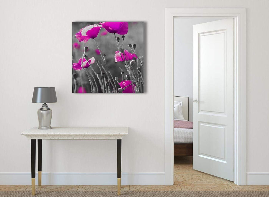 Pink Poppy Black Grey Flower Poppies Floral Abstract Dining Room Canvas Wall Art Decorations 1s137l - 79cm Square Print