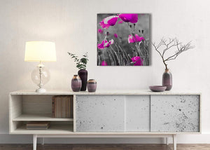 Pink Poppy Black Grey Flower Poppies Floral Living Room Canvas Pictures Decor - Abstract 1s137m - 64cm Square Print