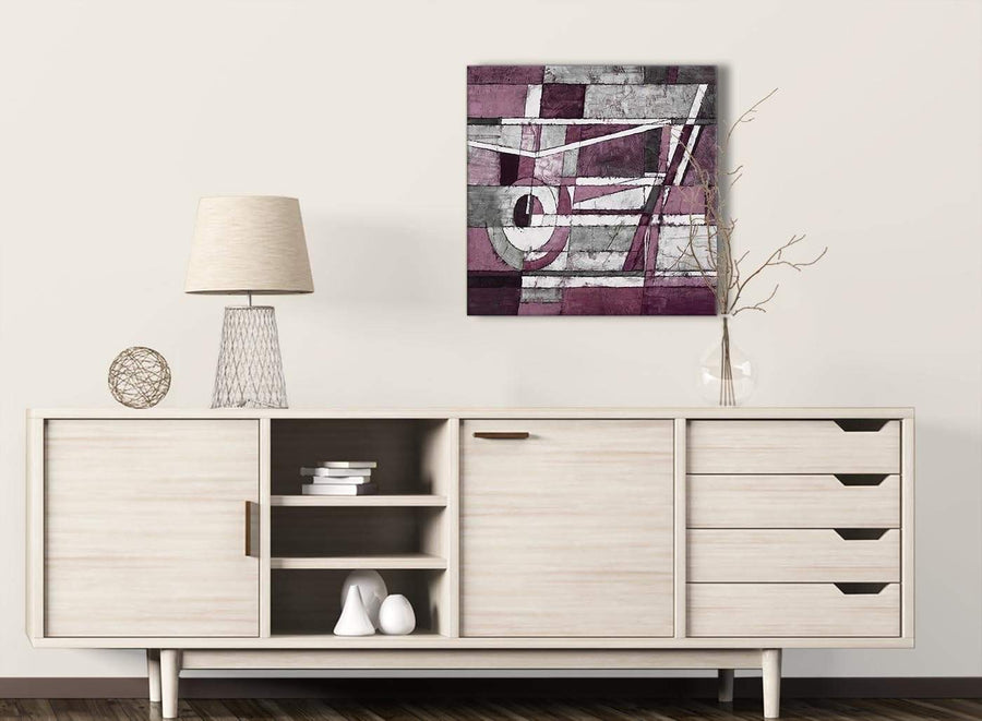 Plum Grey White Painting Stairway Canvas Pictures Decorations - Abstract 1s408m - 64cm Square Print