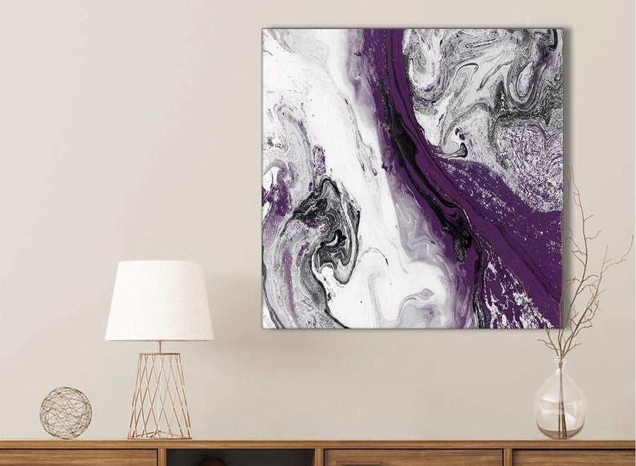 Purple and Grey Swirl Bathroom Canvas Wall Art Accessories - Abstract 1s466s - 49cm Square Print