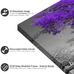 Purple Grey Black Canvas Wall Art - Trees Leaves Blossom - Set of 2 Pictures