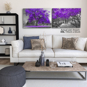Purple Grey Black Canvas Wall Art - Trees Leaves Blossom - Set of 2 Pictures
