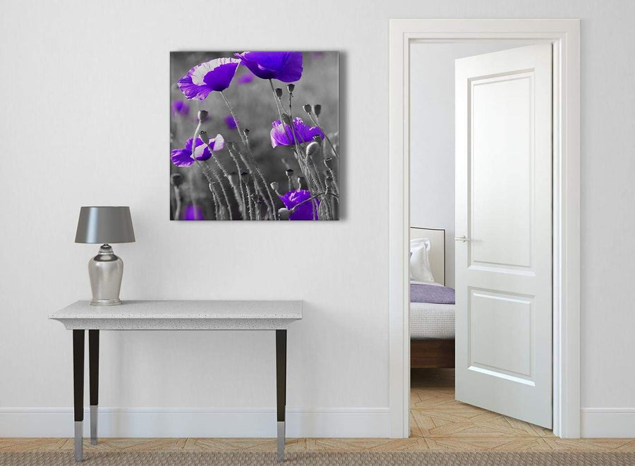 Purple Poppy Grey Black White Flower Floral Abstract Office Canvas Wall Art Decorations 1s136l - 79cm Square Print