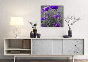 Purple Poppy Grey Black White Flower Floral Living Room Canvas Pictures Decorations - Abstract 1s136m - 64cm Square Print