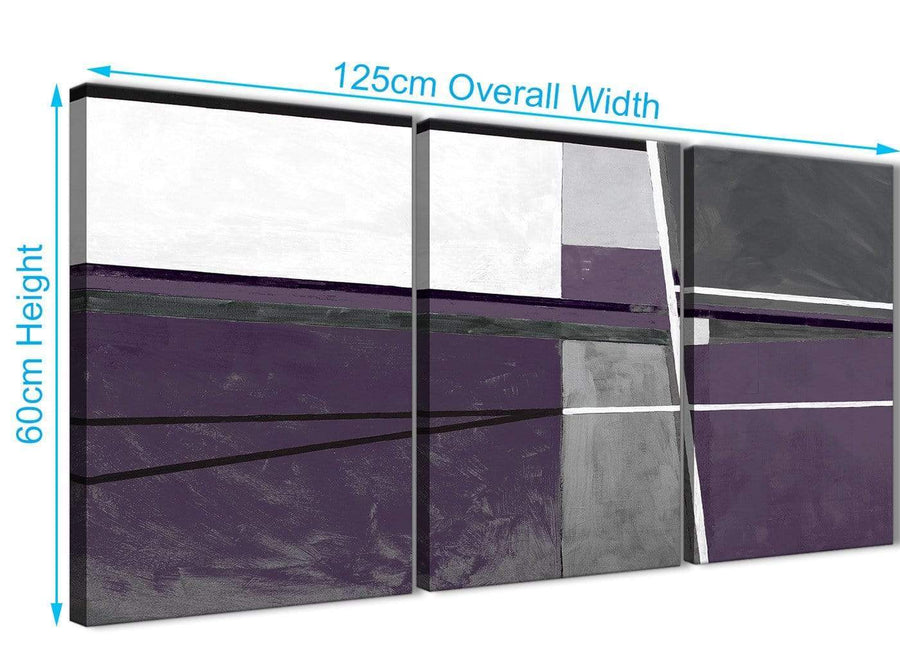 Quality 3 Piece Aubergine Grey Painting Hallway Canvas Pictures Decor - Abstract 3392 - 126cm Set of Prints