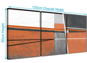 Quality 3 Piece Burnt Orange Grey Painting Bedroom Canvas Pictures Accessories - Abstract 3390 - 126cm Set of Prints