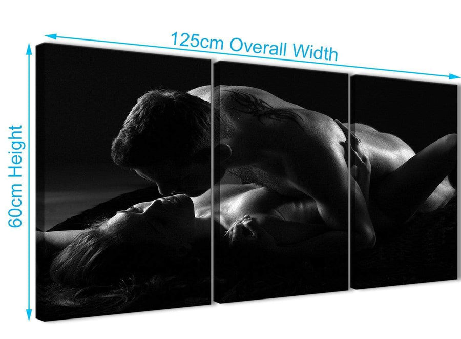 Quality 3 Panel Canvas Art Prints Romantic Nude Couple Erotica - 3444 Black White 126cm Set of Prints
