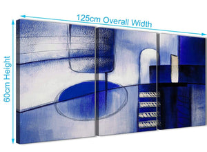 Quality 3 Part Indigo Blue Cream Painting Kitchen Canvas Wall Art Decor - Abstract 3418 - 126cm Set of Prints