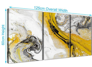 Quality 3 Piece Mustard Yellow and Grey Swirl Dining Room Canvas Pictures Accessories - Abstract 3462 - 126cm Set of Prints