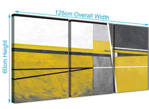 Quality 3 Panel Mustard Yellow Grey Painting Living Room Canvas Wall Art Decor - Abstract 3388 - 126cm Set of Prints