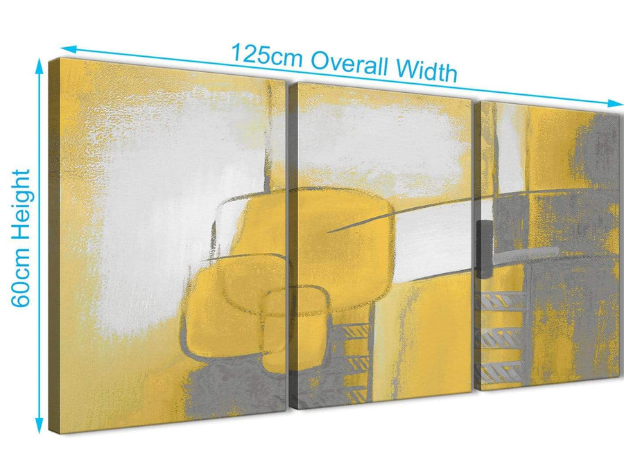 Quality 3 Piece Mustard Yellow Grey Painting Kitchen Canvas Pictures Decor - Abstract 3419 - 126cm Set of Prints