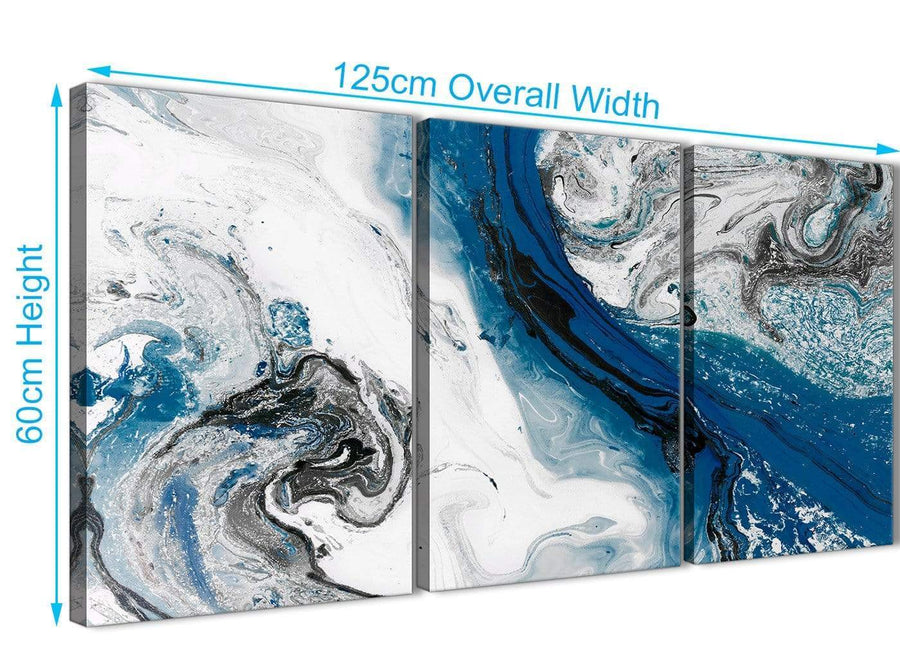 Quality 3 Piece Blue and Grey Swirl Dining Room Canvas Pictures Decor - Abstract 3465 - 126cm Set of Prints