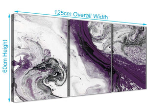 Quality 3 Panel Purple and Grey Swirl Office Canvas Wall Art Decor - Abstract 3466 - 126cm Set of Prints