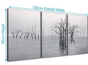Quality 3 Piece Black White Grey Tree Landscape Painting Bedroom Canvas Pictures Decor - 3416 - 126cm Set of Prints