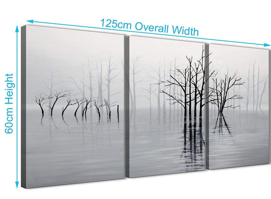 Quality 3 Piece Black White Grey Tree Landscape Painting Bedroom Canvas Pictures Decor - 3416 - 126cm Set of Prints