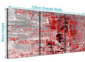 Quality 3 Panel Red Grey Painting Kitchen Canvas Wall Art Accessories - Abstract 3414 - 126cm Set of Prints
