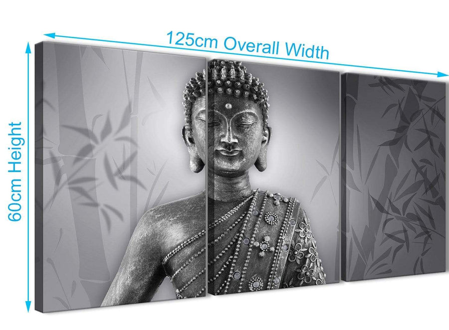 Quality 3 Panel Black White Buddha Kitchen Canvas Wall Art Accessories - 3373 - 126cm Set of Prints