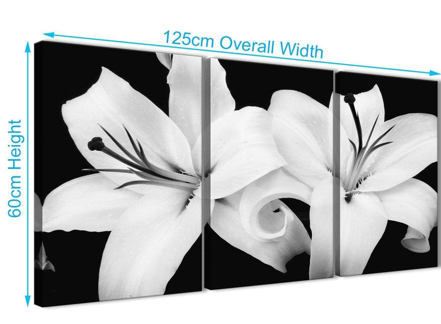 Quality 3 Panel Black White Lily Flower Kitchen Canvas Pictures Accessories - 3458 - 126cm Set of Prints