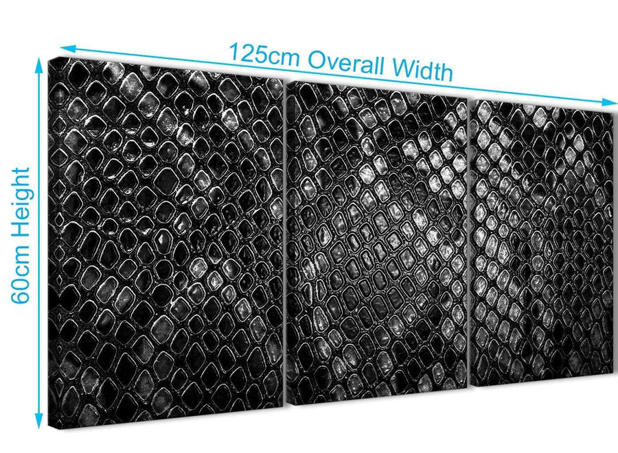 Quality 3 Piece Black White Snakeskin Animal Print Office Canvas Wall Art Accessories - Abstract 3510 - 126cm Set of Prints