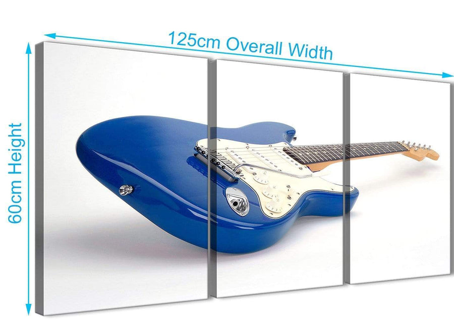 Quality 3 Piece Blue White Fender Electric Guitar - Dining Room Canvas Wall Art Decor - 3447 - 126cm Set of Prints