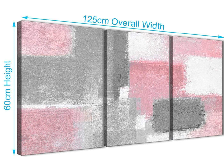 Quality 3 Piece Blush Pink Grey Painting Living Room Canvas Pictures Accessories - Abstract 3378 - 126cm Set of Prints
